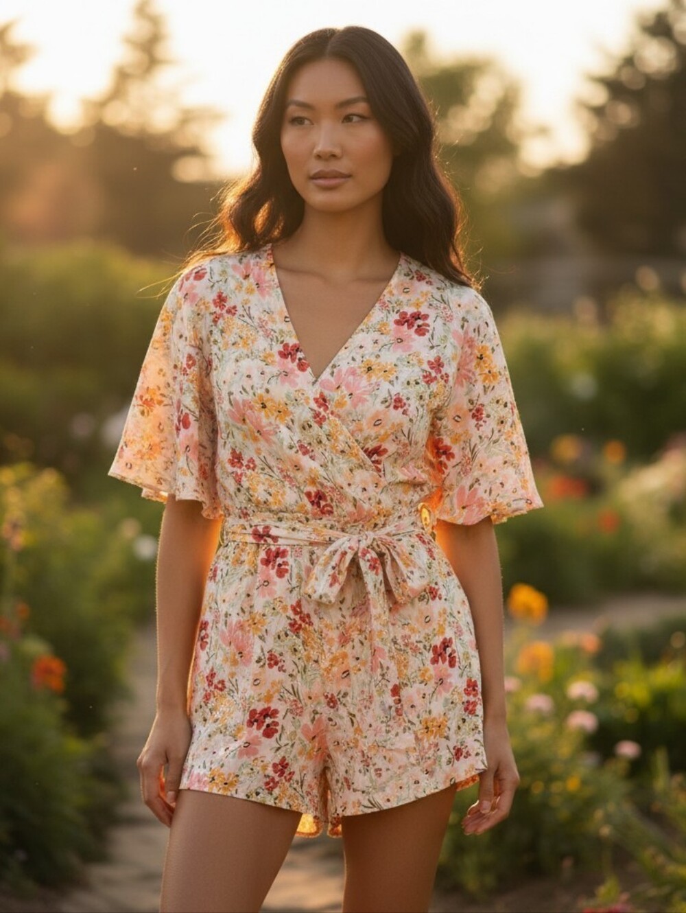Shore Floral Wrap Willow Romper in Blush Pink - Size XS